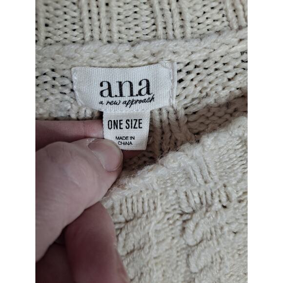a.n.a Women's Beige Acrylic-Polyester Fringe Hem Knitted Poncho One Size‎ - Picture 6 of 8